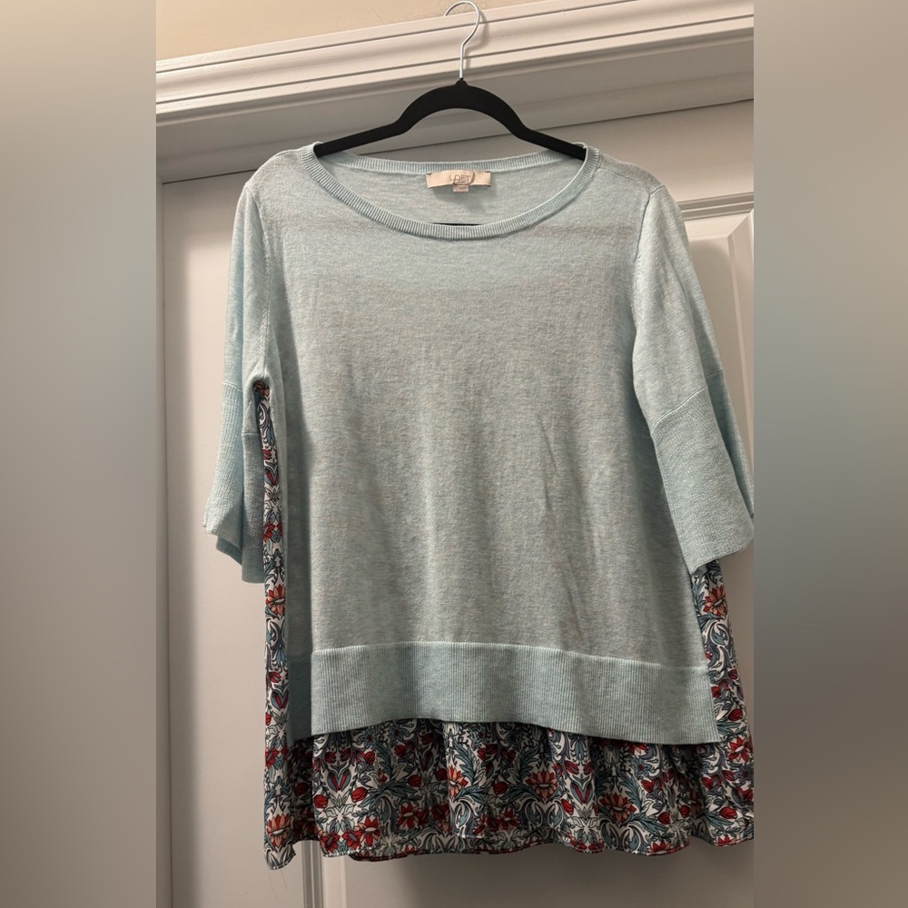 LOFT Light Blue Floral Sweatshirt